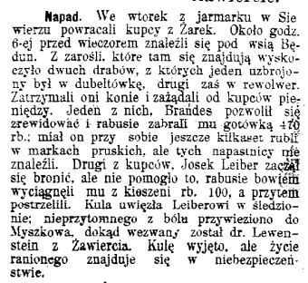 napad pod Będuszem na kupców z Żarek, 1906.png