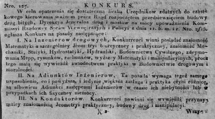 Konkurs na posady inżynierów drogowych, Dz.U.W.K. 7, 1820 r., cz.1.jpg