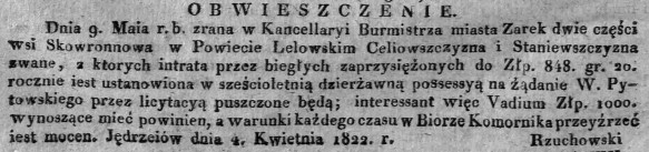 licytacja dzierżawy Skowronowa, Dz.U.W.K. 15, 1822 r..jpg