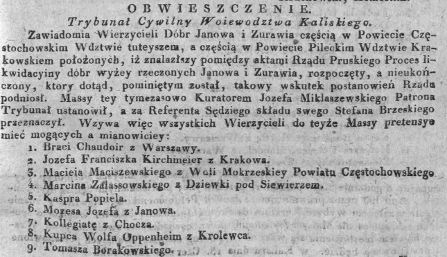 Wierzyciele Janowa i Żurawia, Dz.U.W.K. 30, 1822 r., cz.1.jpg