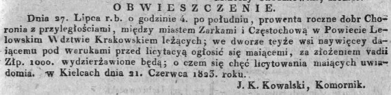 licytacja na dzierżawę dóbr Choroń, Dz.U.W.K. 26, 1823 r..jpg