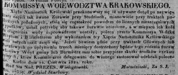 obowiązek likwidacji żurawi przy głownych traktach, Dz.U.W.K. 27, 1824 r..jpg