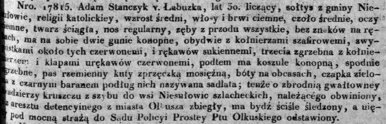 sołtys z Niesułowic zbiegły z aresztu olkuskiego, Dz.U.W.K. 35, 1824 r..jpg