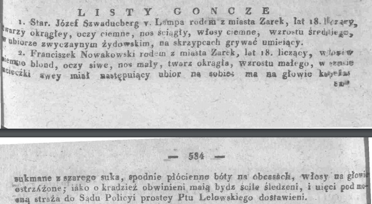 Listy gończe, mieszkańcy Żarek, Dz.U.W.K. 44, 1824 r..jpg