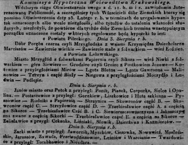 Komisja Hipoteczna, Kotowice z przyległościami Mirów, Dz.U.W.K. 28, 1825 r..jpg