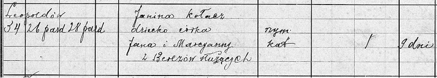 Leopoldów, akt zgonu Janiny Kołacz, córki służących, 26.10.1915 rok.jpg