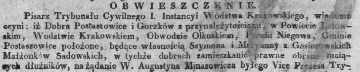 licytacja sprzedaży dóbr Postaszowice i Gorzków, Dz.U.W.K. 10, 1826 r., cz.1.jpg