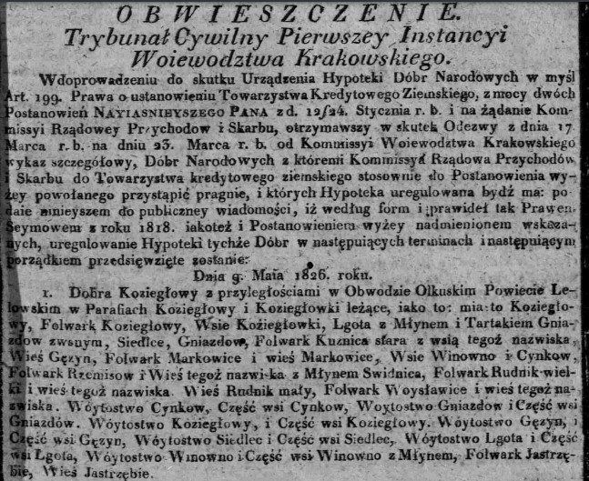 Wykaz szczegółowy Dóbr Narodowych, powiat olkuski, Dz.U.W.K. 14, 1826 r., cz.1.jpg