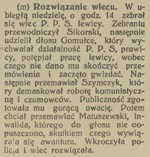 Rozwiązany wiec PPS Lewicy w Myszkowie, Gomułka, Expres Zagłębia, 1928,  nr 39.jpg